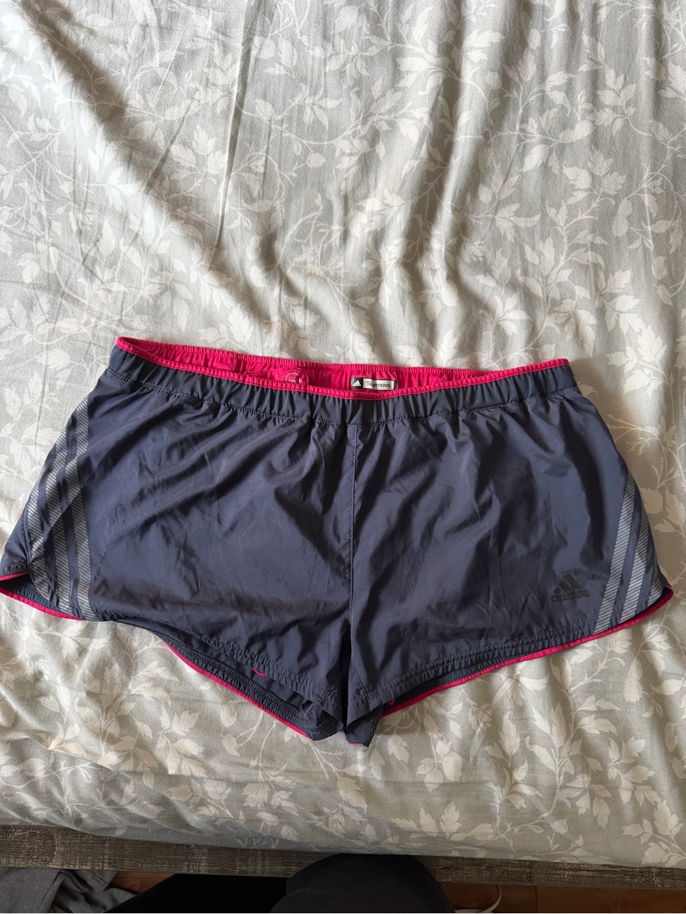 adidas Women’s Dark Blue Athletic Shorts with Pink Trim